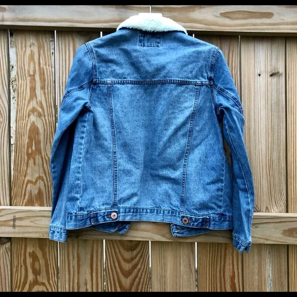 Forever 21 Jean Jacket Denim Coat Sherpa Collar Sz. Small - Picture 7 of 10
